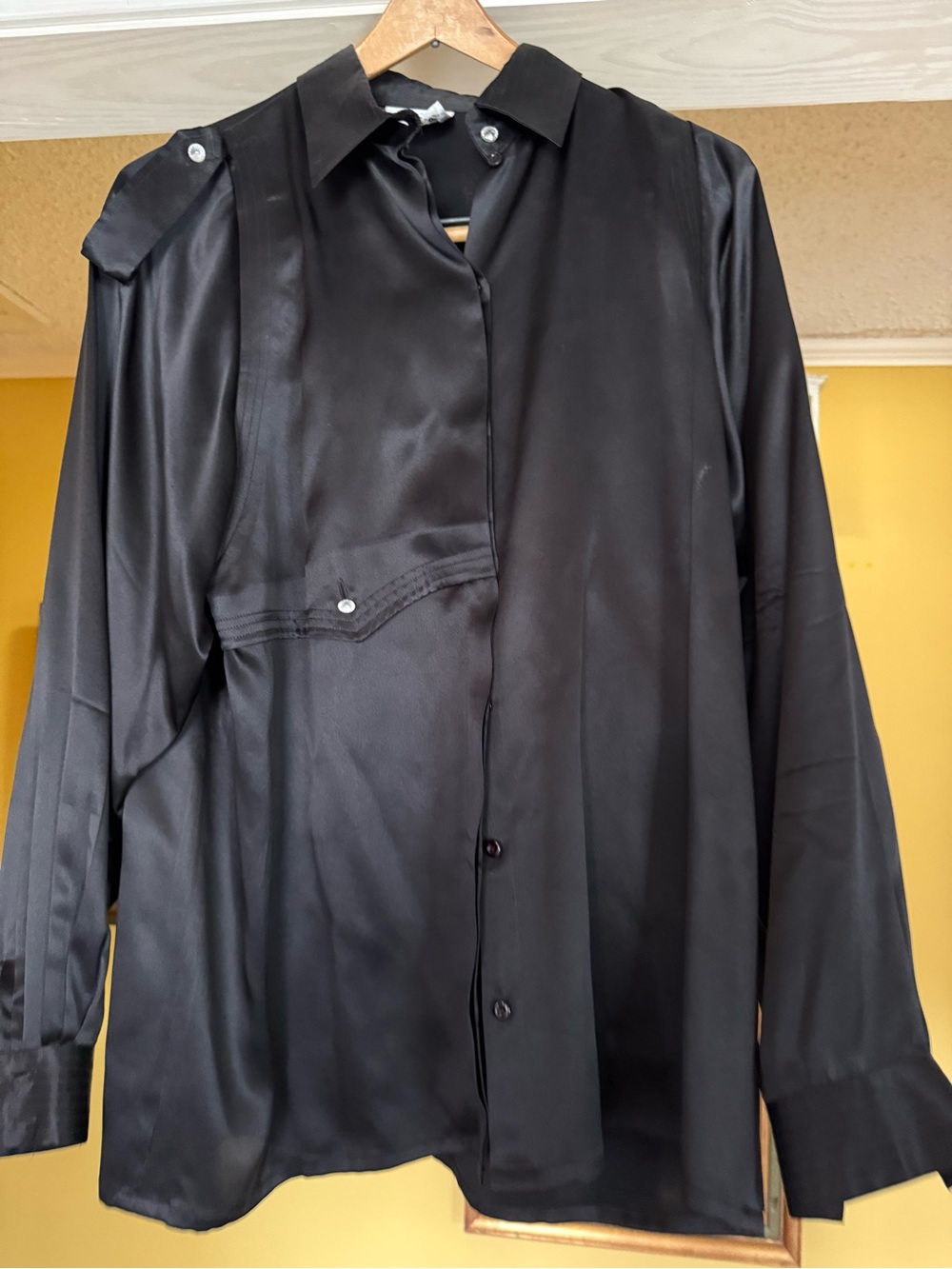 Vintage Francesca of Damon Black Satin Button-Up Blouse size 12
